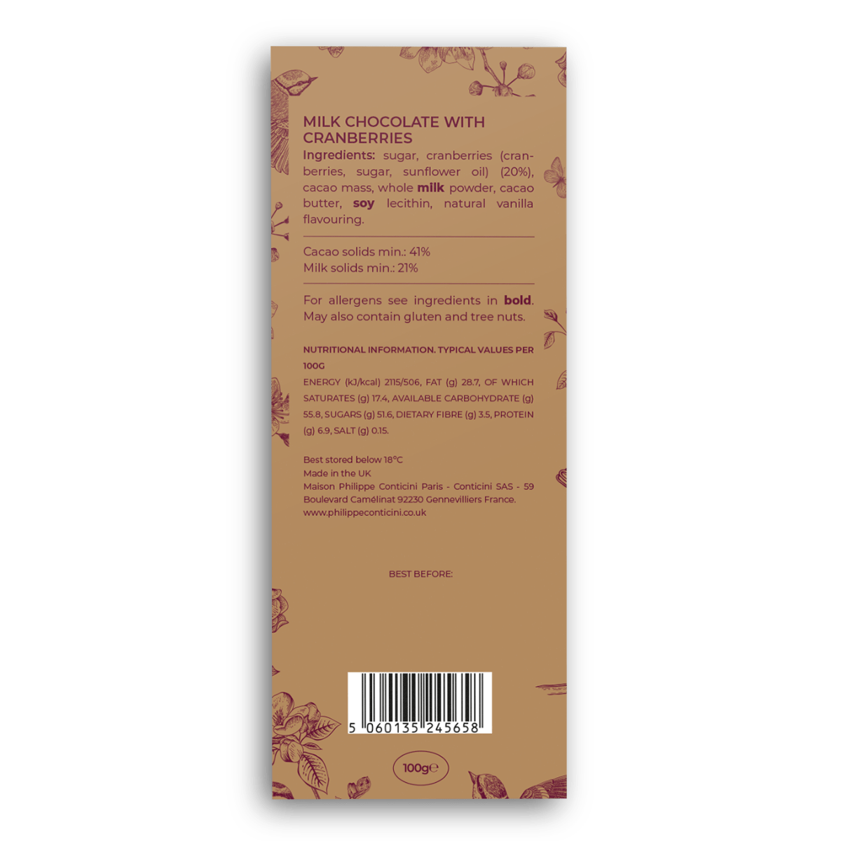 Milk chocolate & Cranberry Bar